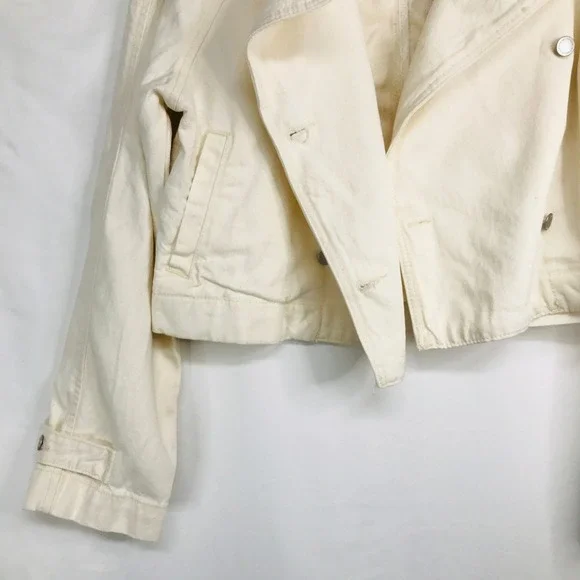 Universal Thread Womens Small Ecru Cropped Moto Jacket Cotton Lyocell W9P38Y NWT - Picture 3 of 13